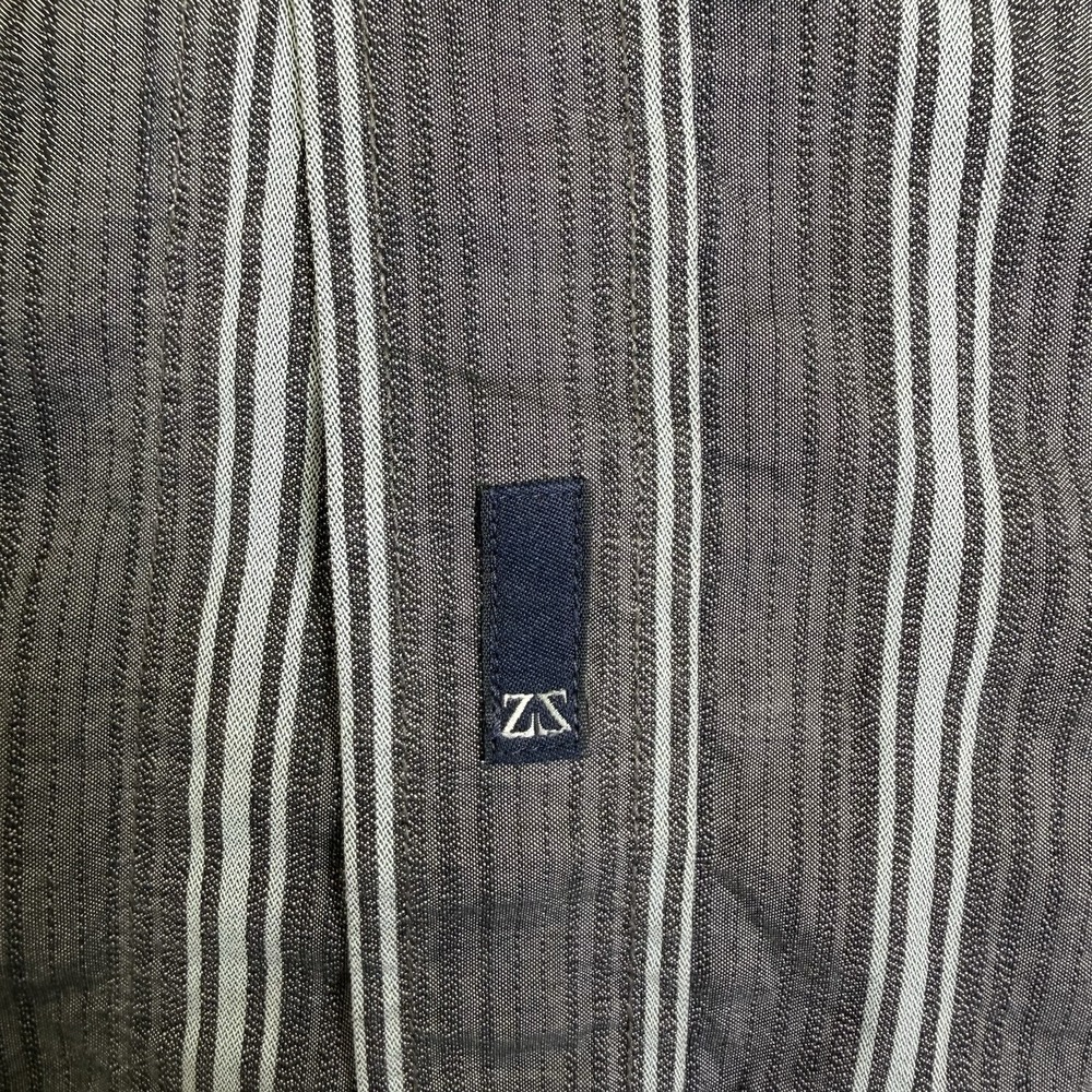 Zenga Sport Men's 100% Cotton Gray Striped Button Down Large - Picture 7 of 9